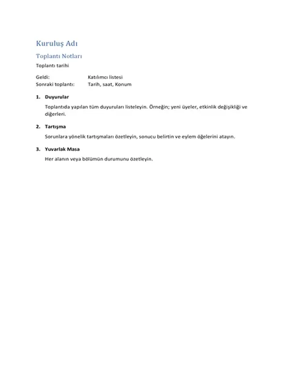 Toplantı notları (kısa form)