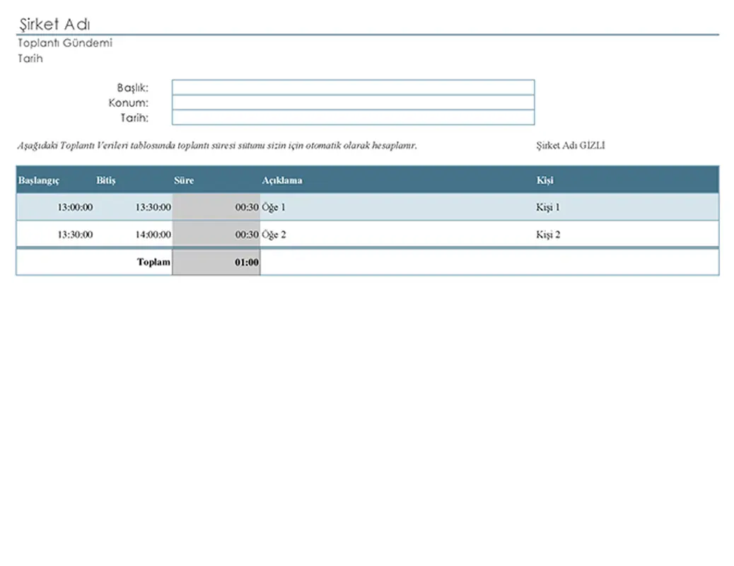 Ayarlanabilir saatler içeren toplantı ajandası modern simple
