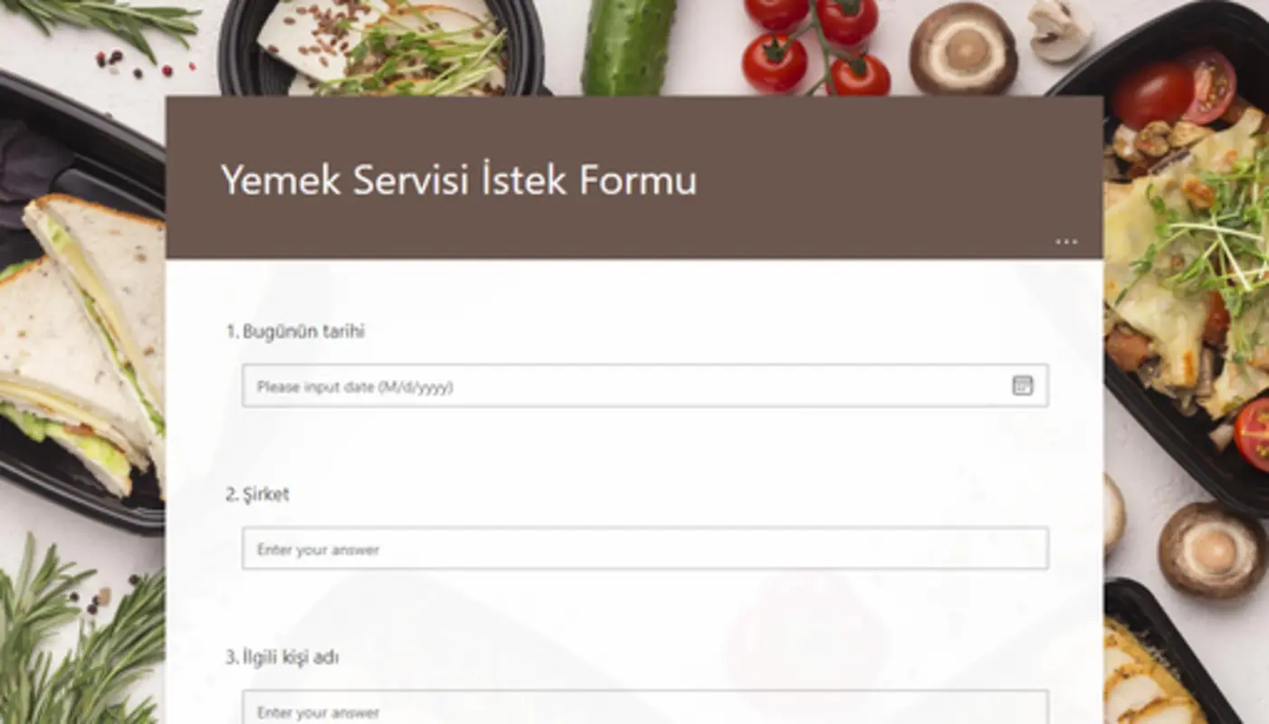 Yemek servisi istek formu brown