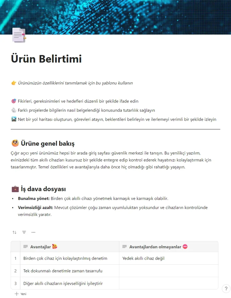 Ürün Belirtimi