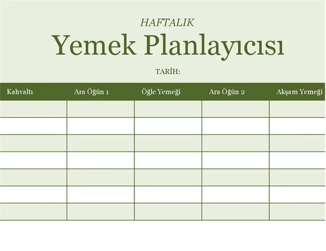 Haftalık Yemek planlayıcısı modern-simple