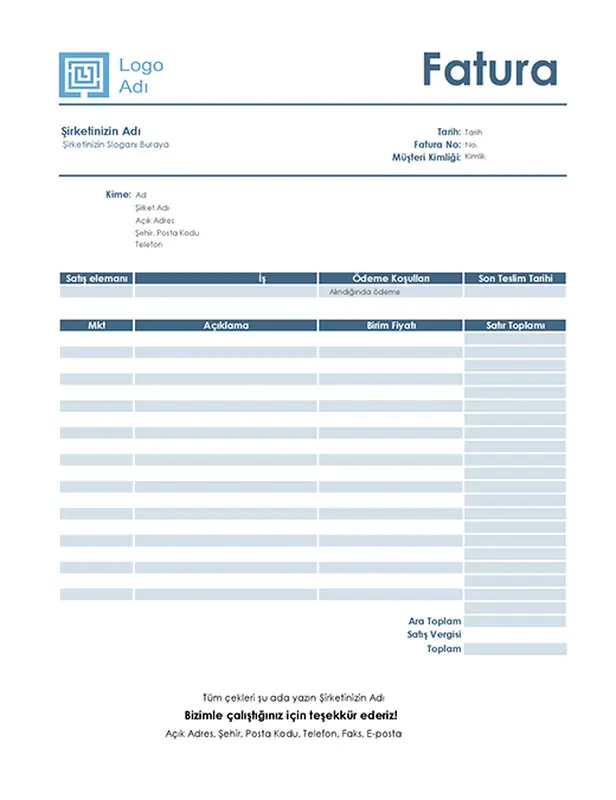 Hizmet faturası (Basit Mavi tasarım) modern-simple