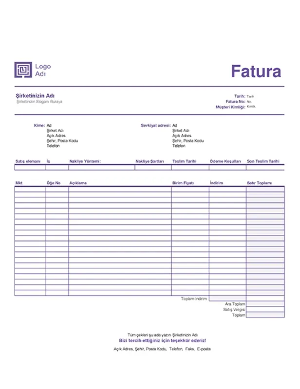 Satış faturası (Basit Çizgiler tasarımı) purple modern-simple