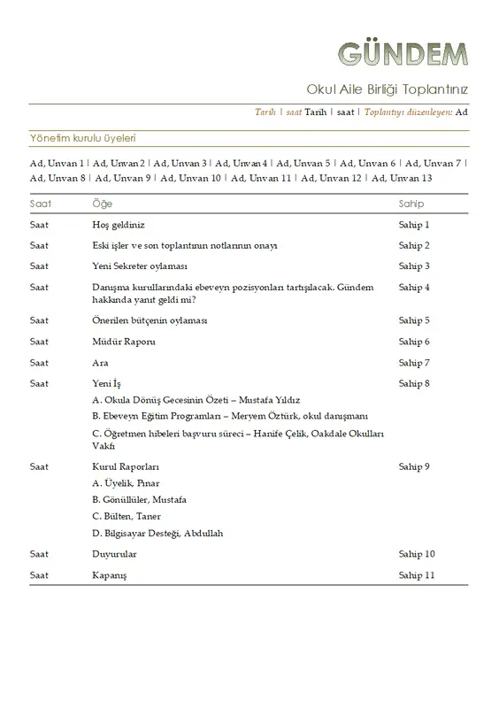 Okul Aile Birliği gündemi modern simple