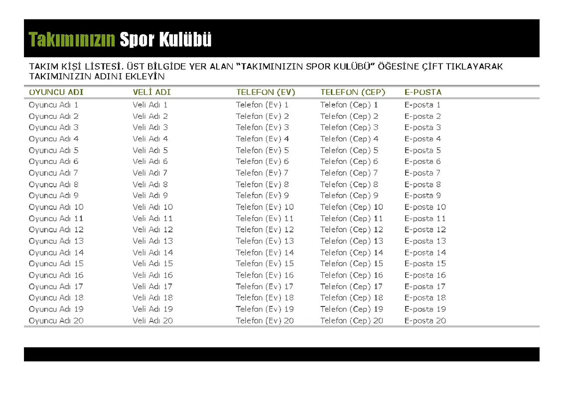 Gençlik sporları için kişi listesi