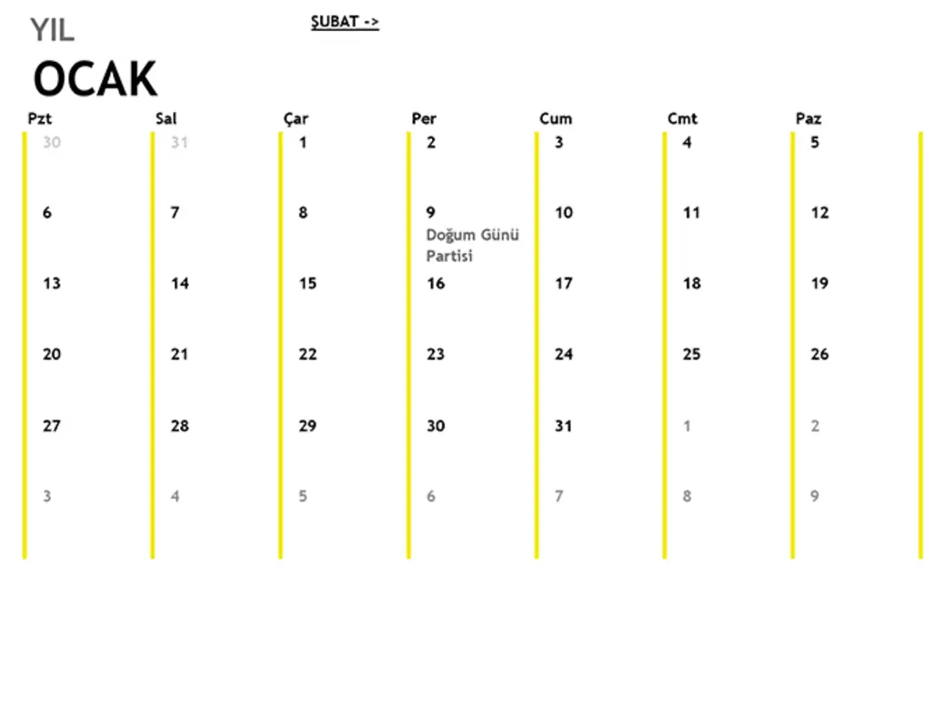 12 Aylık Takvim yellow modern-simple