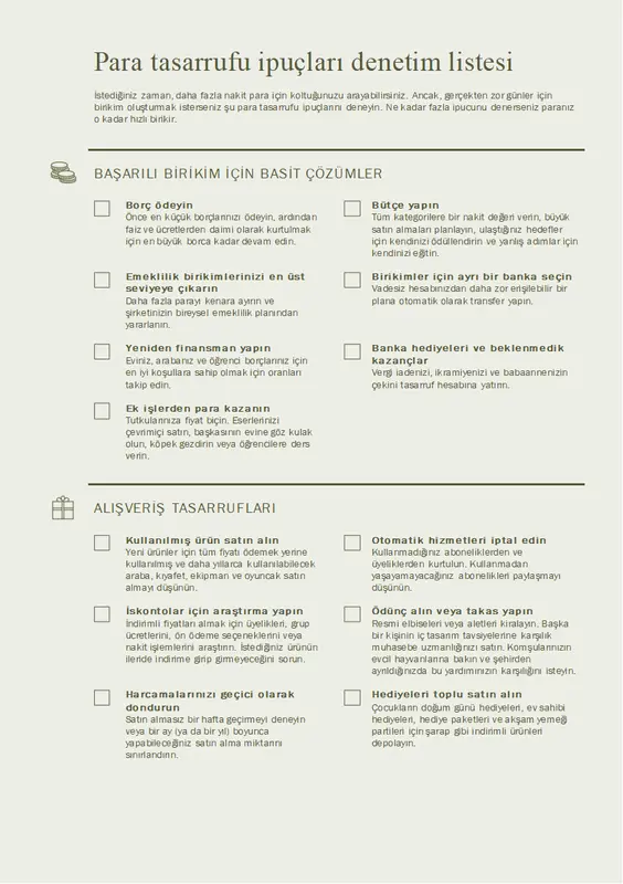 Para biriktirme ipuçları denetim listesi modern simple