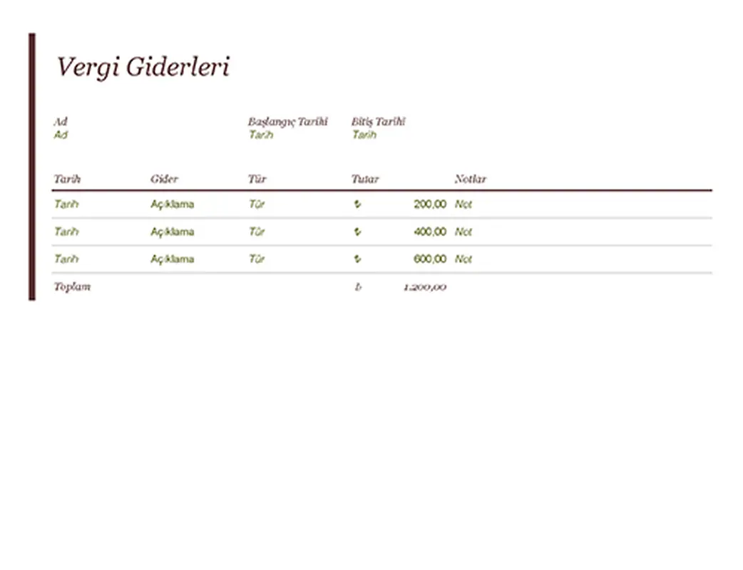 Vergi giderleri günlüğü modern-simple