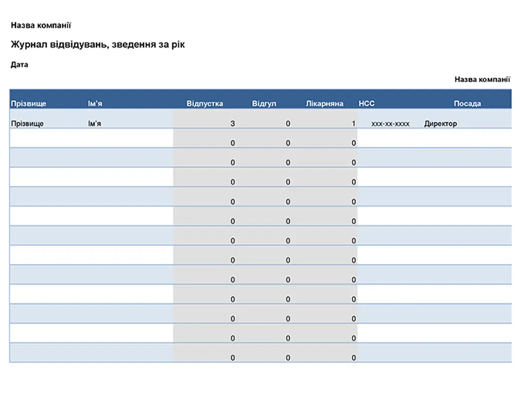 Журнал відвідувань працівників