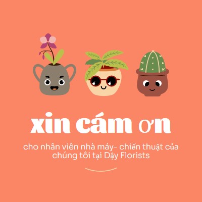 Thiệp cảm ơn các bạn nhân viên orange bright,simple,plants,cute,fun,graphic