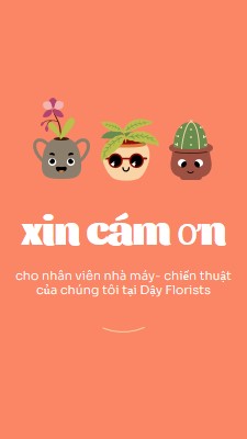 Thiệp cảm ơn các bạn nhân viên orange bright,simple,plants,cute,fun,graphic