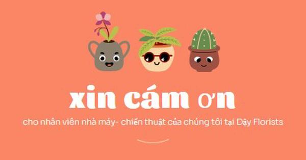 Thiệp cảm ơn các bạn nhân viên orange bright,simple,plants,cute,fun,graphic