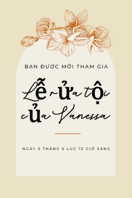 Lời mời làm Phép Báp-têm yellow vintage-botanical