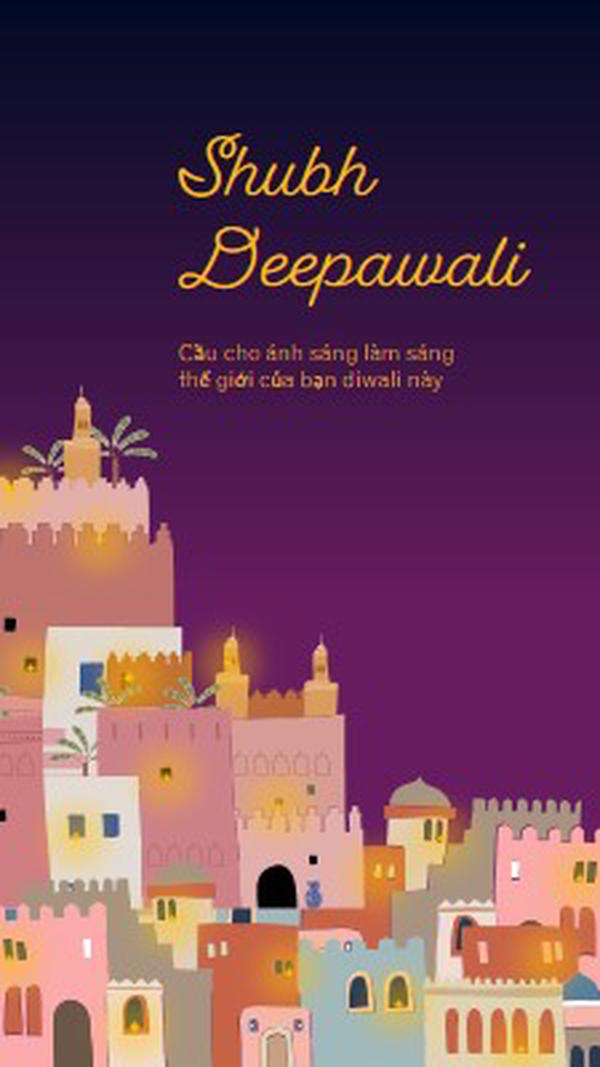 Shubh Deepawali purple whimsical,night,city