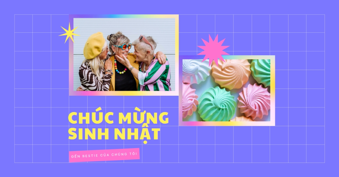 Chúc mừng sinh nhật, bestie purple bold,bright,geometric