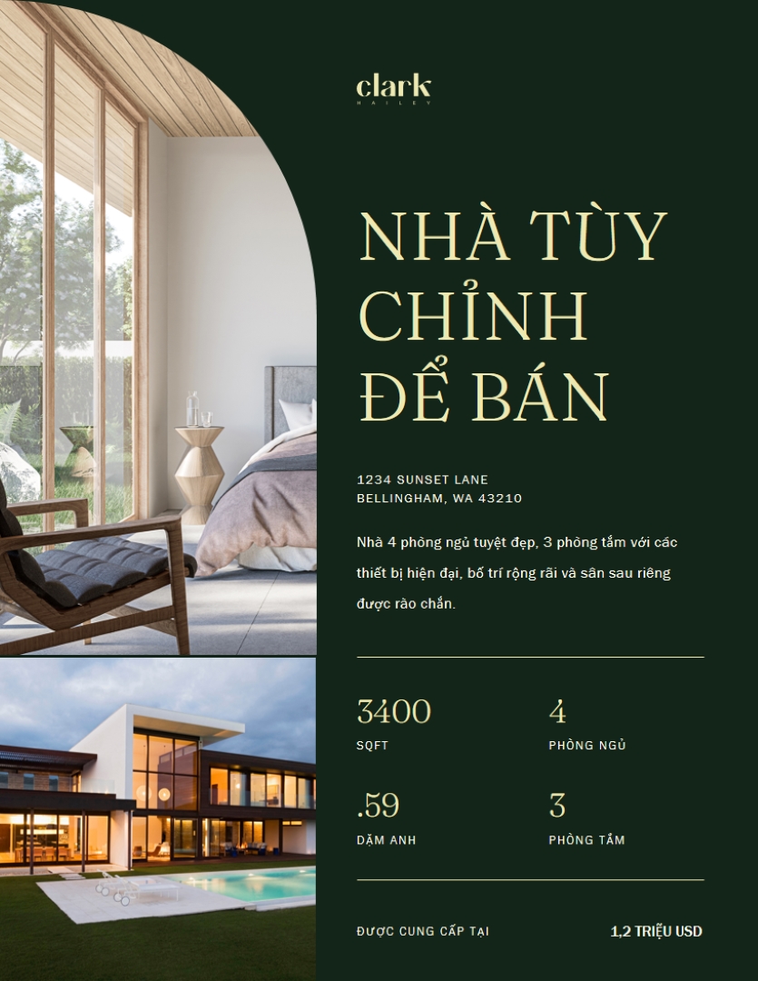 Tờ bướm bất động sản hiện đại thanh lịch green modern,elegant,sophisticated,rounded,classic,photographic