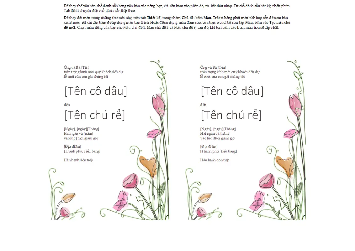 Lời mời đám cưới (Thiết kế màu nước, 2 chiếc mỗi trang, hoạt động với Avery 5389)