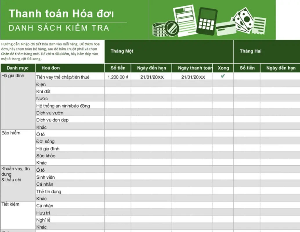 Danh sách kiểm tra thanh toán hoá đơn green modern simple