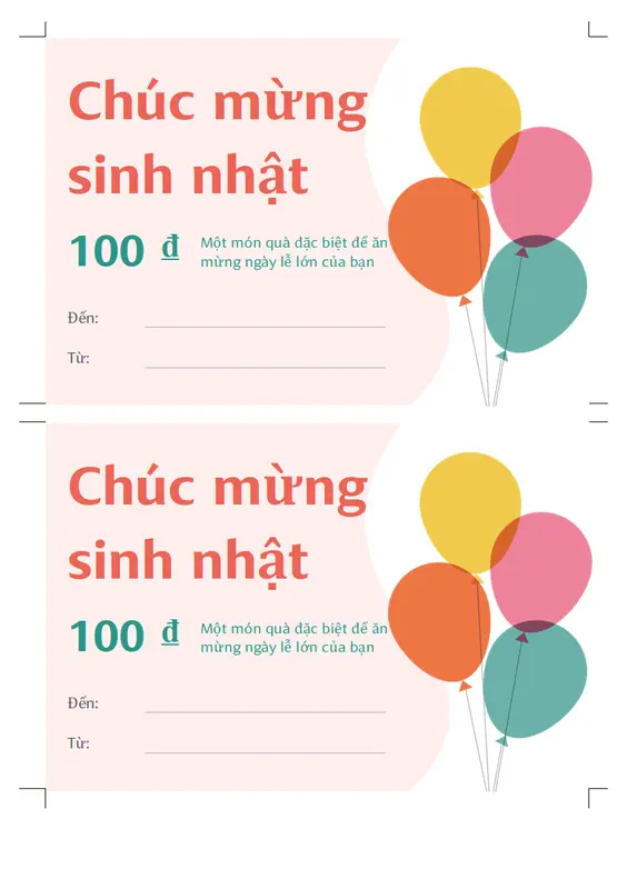 Phiếu quà tặng bong bóng sinh nhật modern-simple