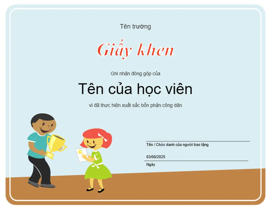 Giấy Khen (Học sinh tiểu học)