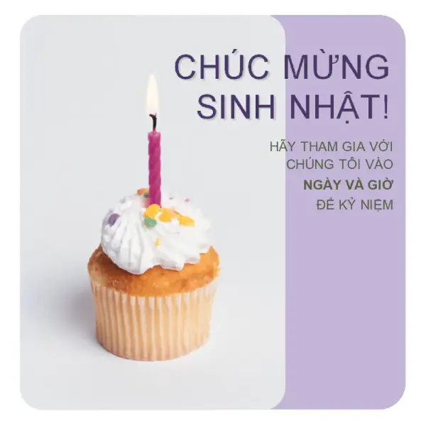 Tờ bướm mời sinh nhật (với bánh cupcake) purple modern-simple
