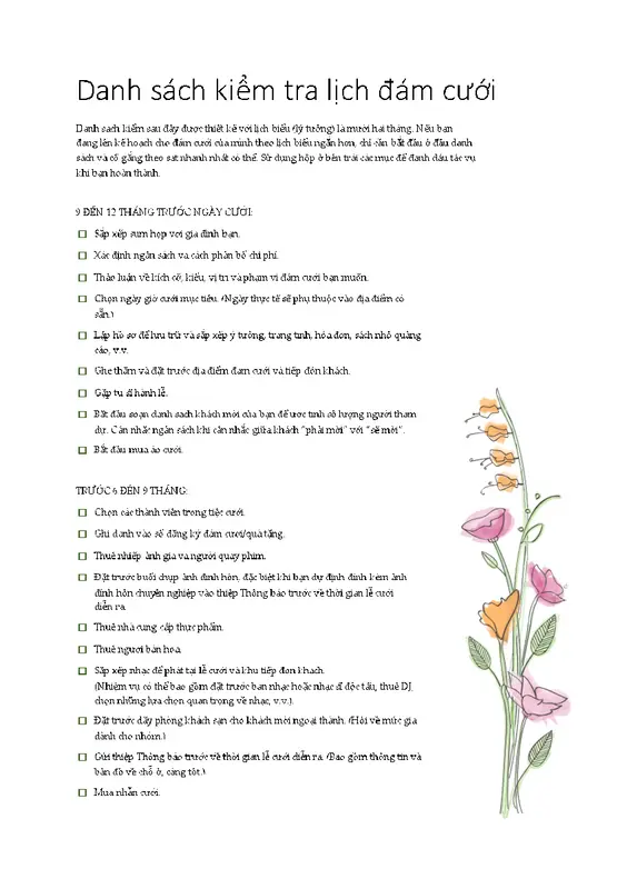Danh sách kiểm tra đám cưới