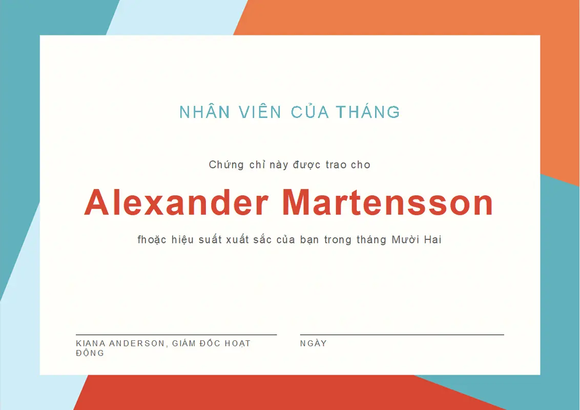 Chứng nhận nhân viên của tháng modern-color-block