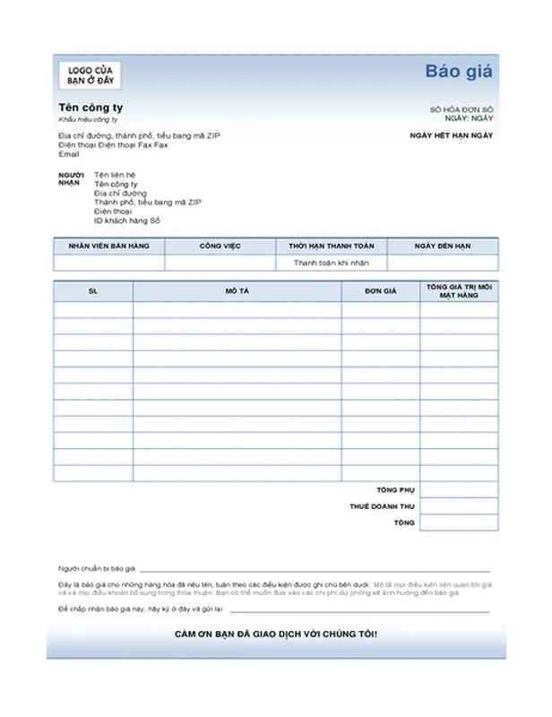 Báo giá dịch vụ (Thiết kế chuyển màu lam)