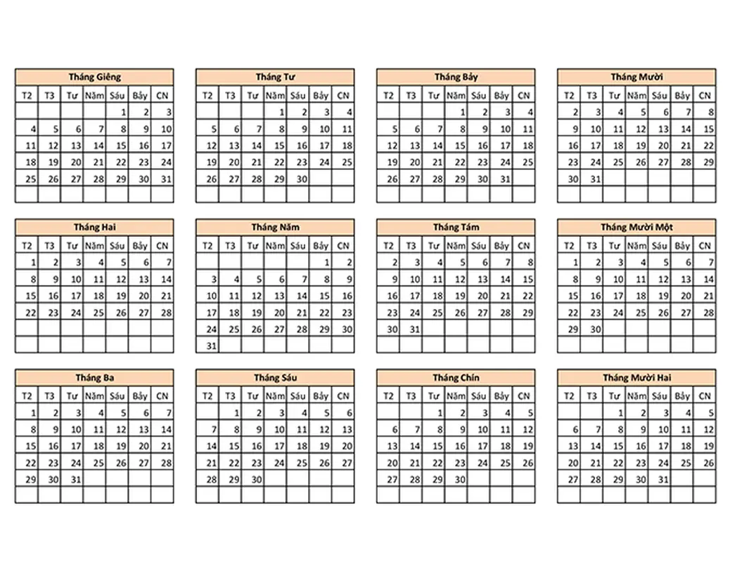 Trình tạo lịch (năm bất kỳ)