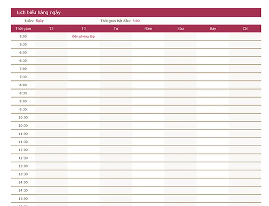 Lịch biểu Hàng ngày