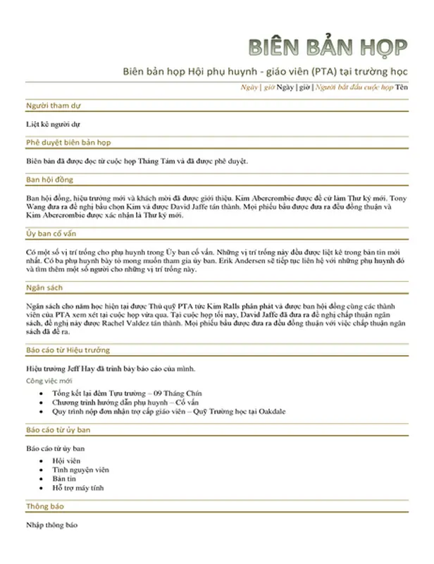 Biên bản họp PTA