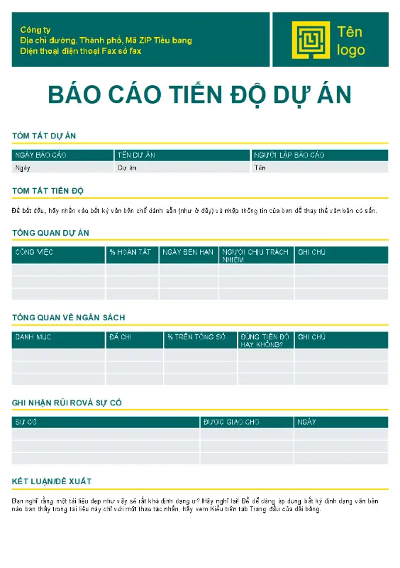 Báo cáo tình trạng dự án green modern simple