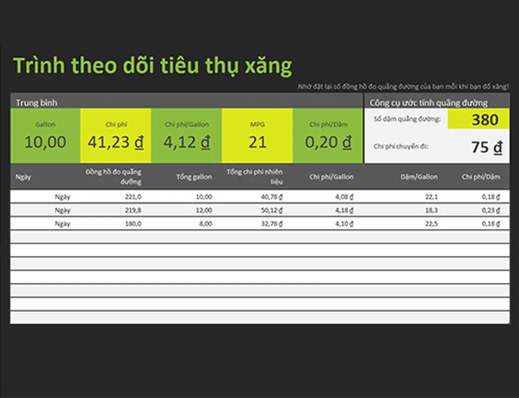 Trình theo dõi tiêu thụ xăng modern simple