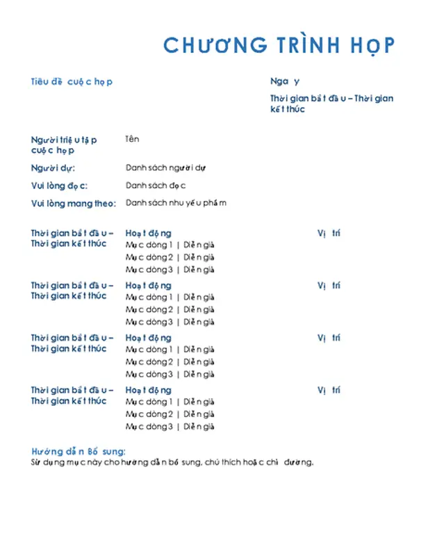 Chương trình họp cả ngày (chính thức)