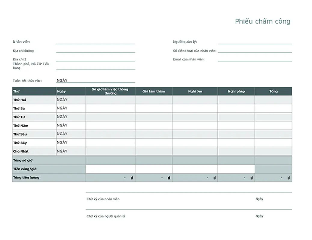 Phiếu chấm công modern simple