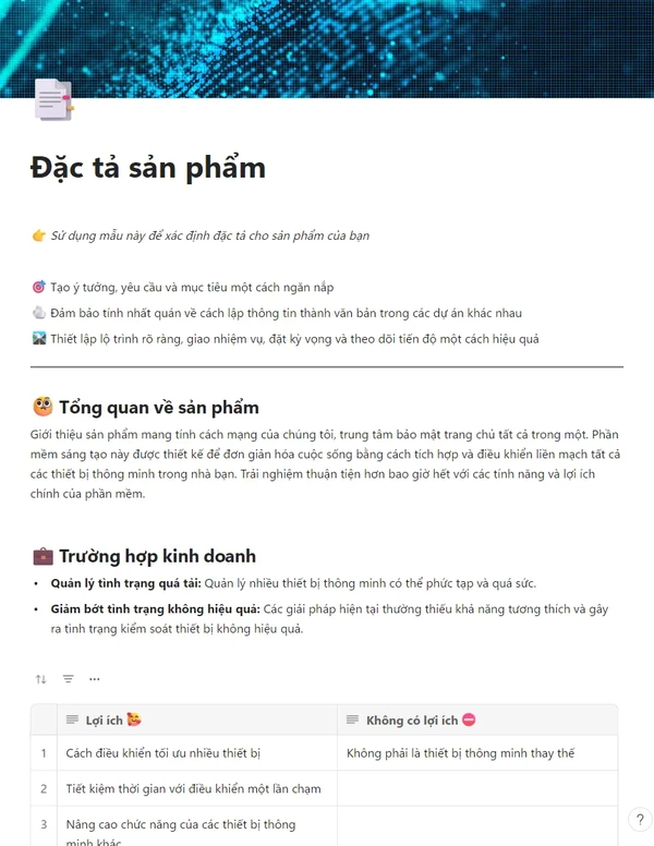 Đặc tả sản phẩm