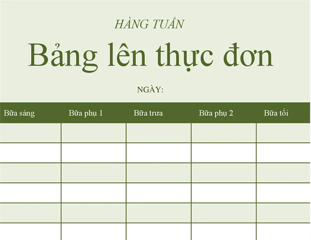 Bảng kế hoạch Bữa ăn Hàng tuần modern-simple
