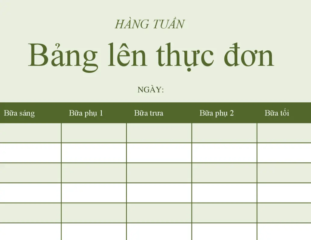 Bảng kế hoạch Bữa ăn Hàng tuần green modern-simple