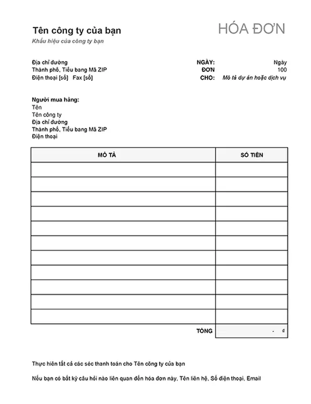 Hóa đơn đơn giản có tính tổng modern simple