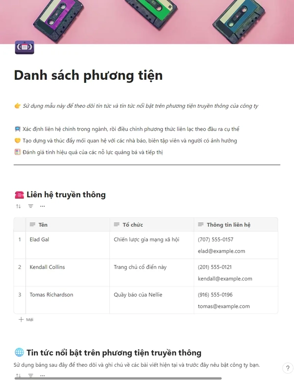 Danh sách phương tiện