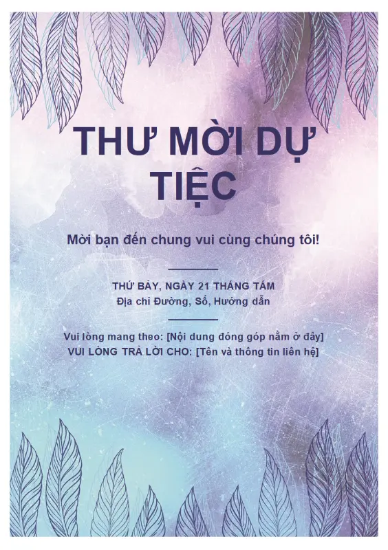 Tờ bướm mời dự tiệc purple organic-boho