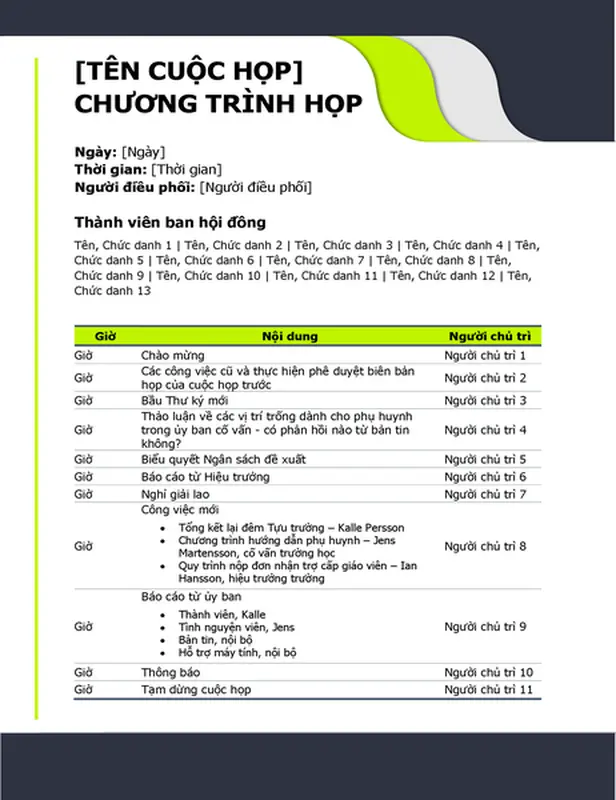 Lịch công tác họp về giáo dục