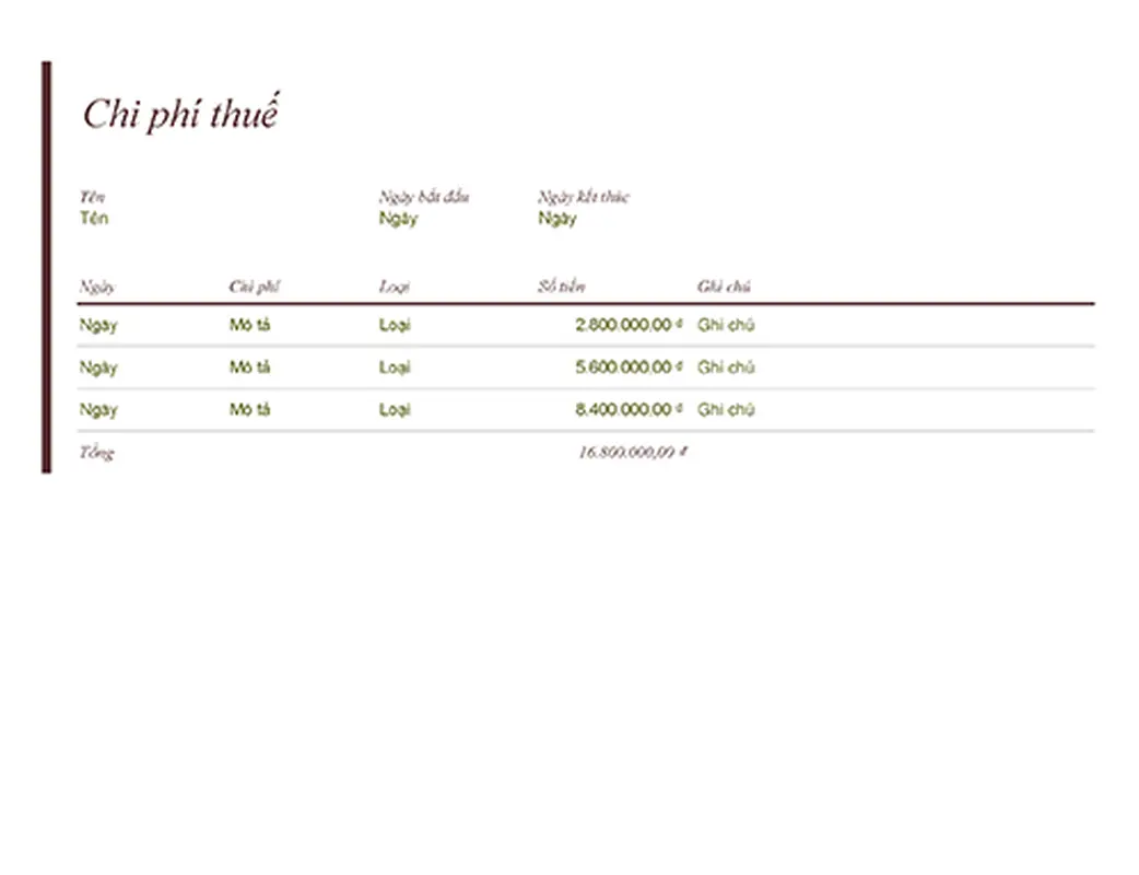 Nhật ký chi phí thuế modern-simple