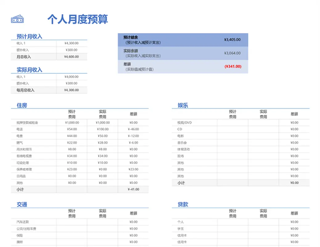 个人月度预算 modern simple