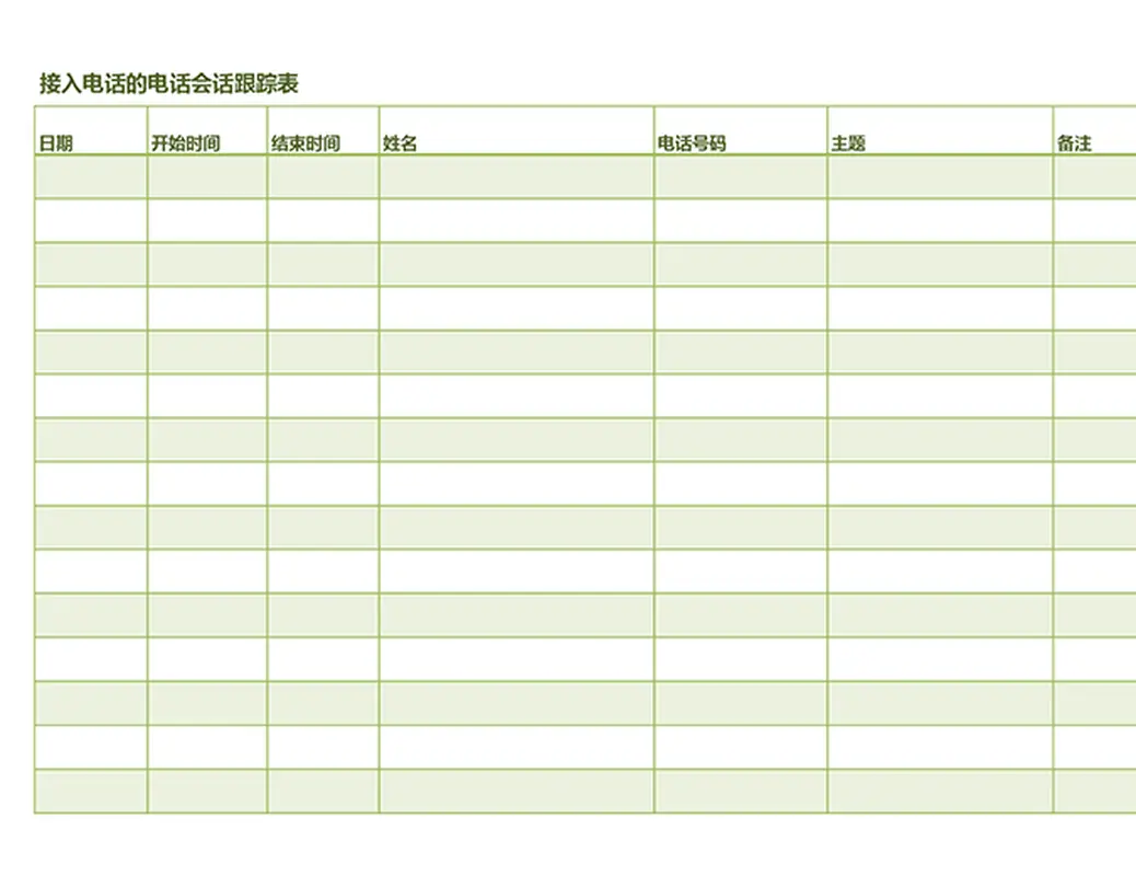 电话会话跟踪表(用于接入和呼出电话)
