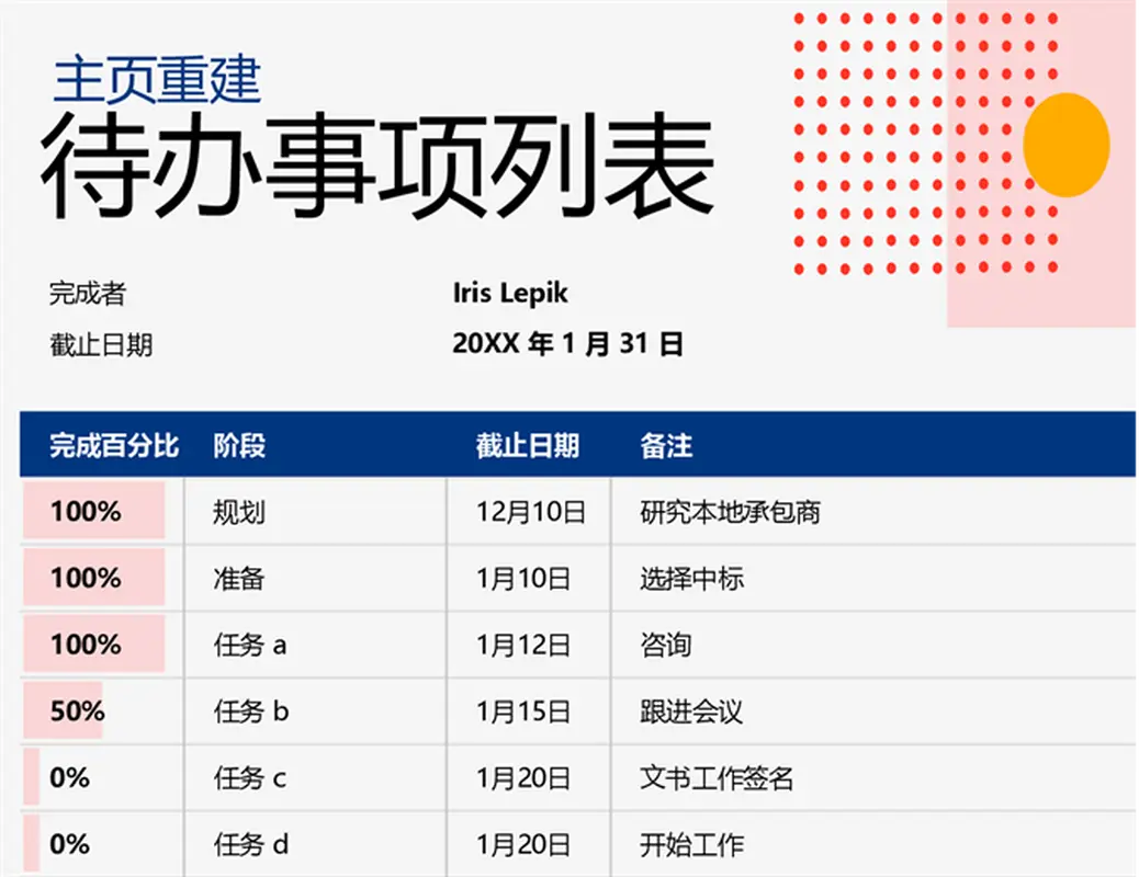 项目的待办事项列表 modern bold