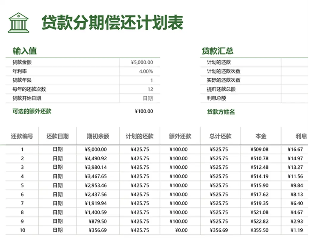 贷款分期偿还计划表 modern-simple
