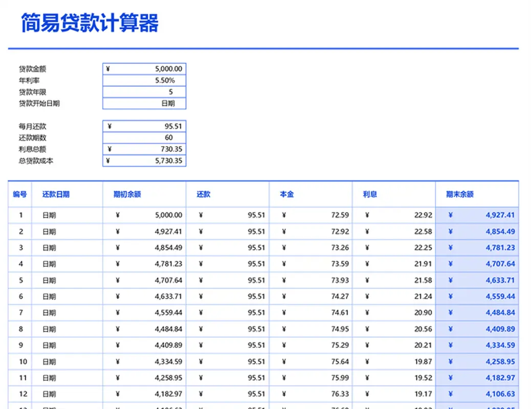简易贷款计算器和分期还款表 modern simple