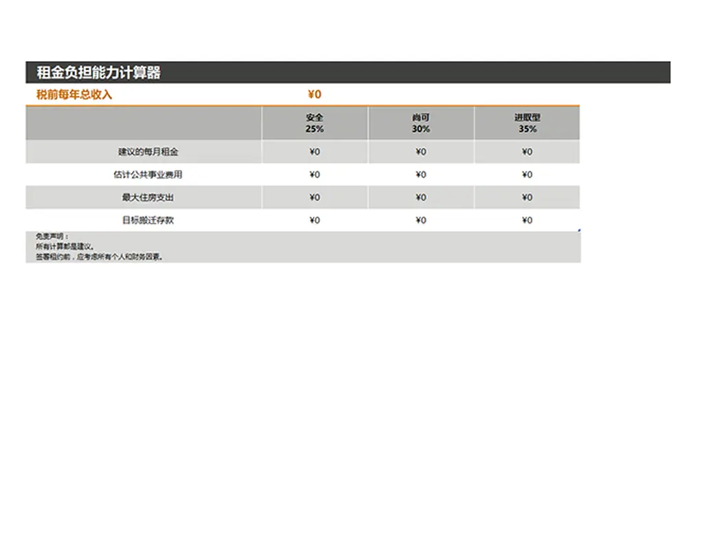 租金负担能力计算器 modern simple