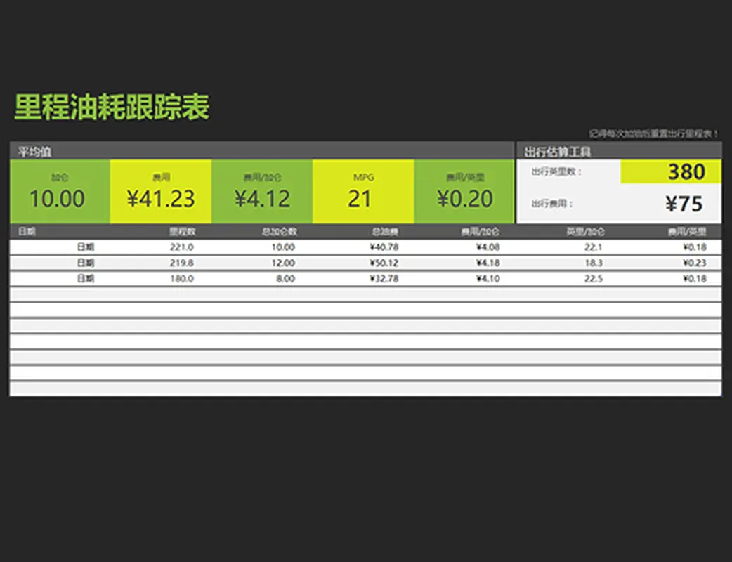 里程油耗跟踪表 modern simple